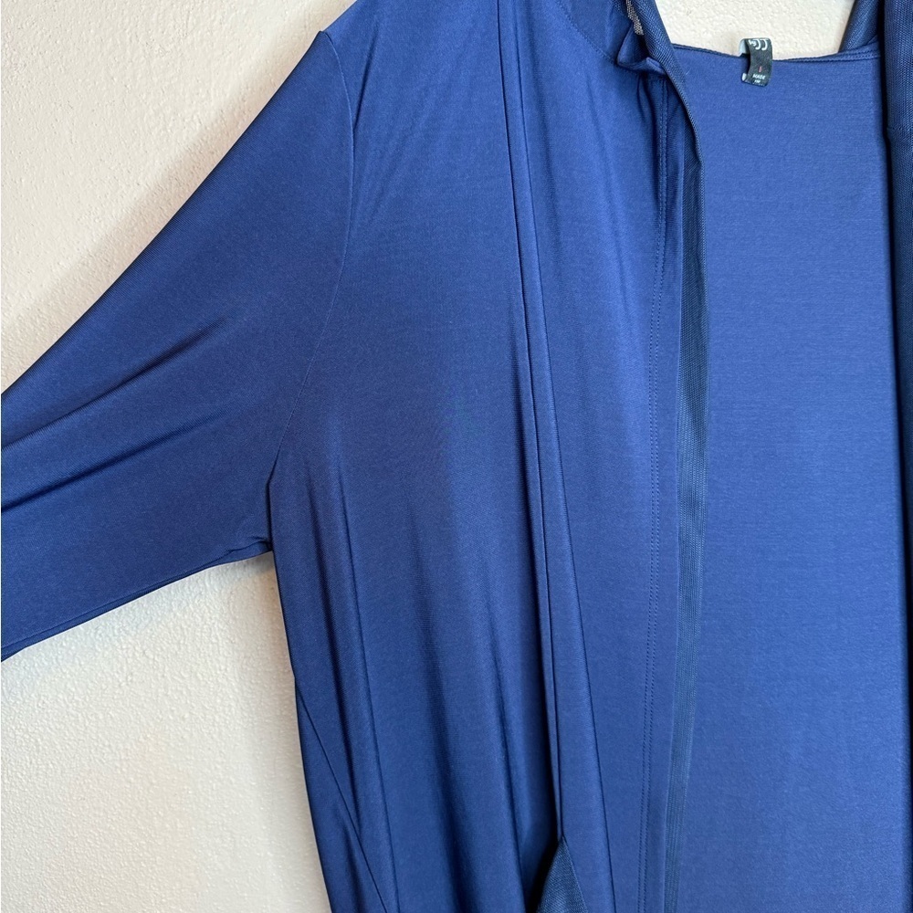 By JJ Navy Blue Duster Hooded Cardigan Size Large Flowy Pockets Long Sleeves - Picture 5 of 15